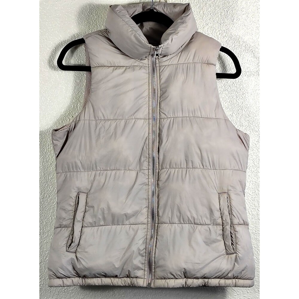 Old Navy Women’s Puffer Vest Size Small Beige/Taupe Full Zip Mock Neck Pockets
